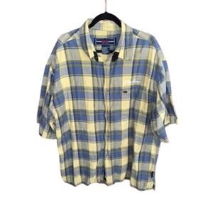 Vtg Phat Farm Yellow/Blue Plaid Linen/Cotton SA Shirt 3XL